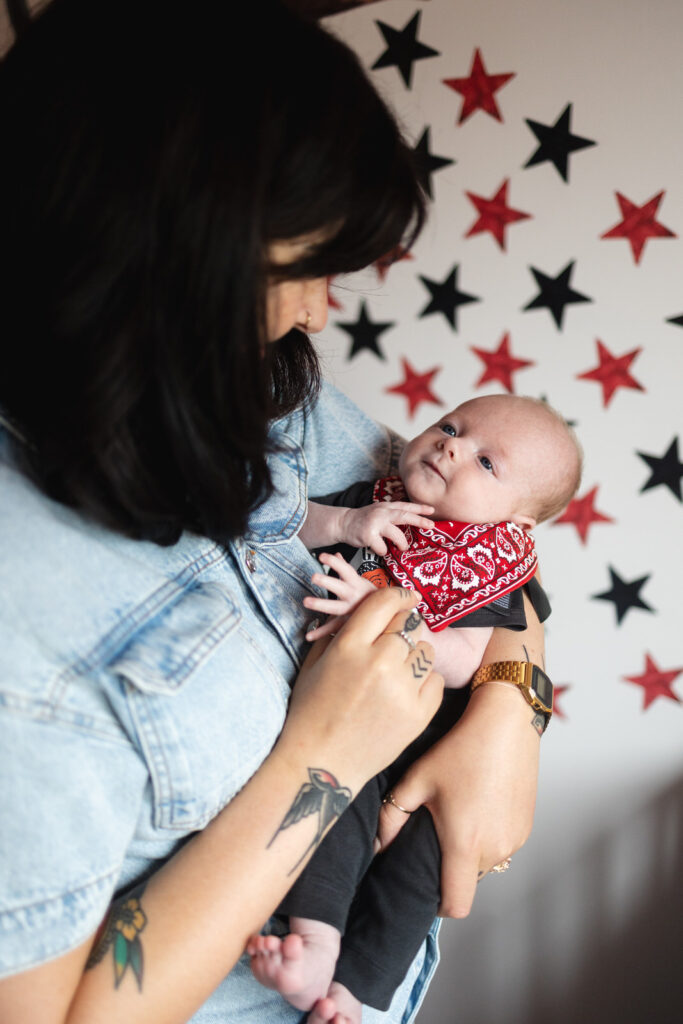 Natural newborn photography Dublin in a colourful family home